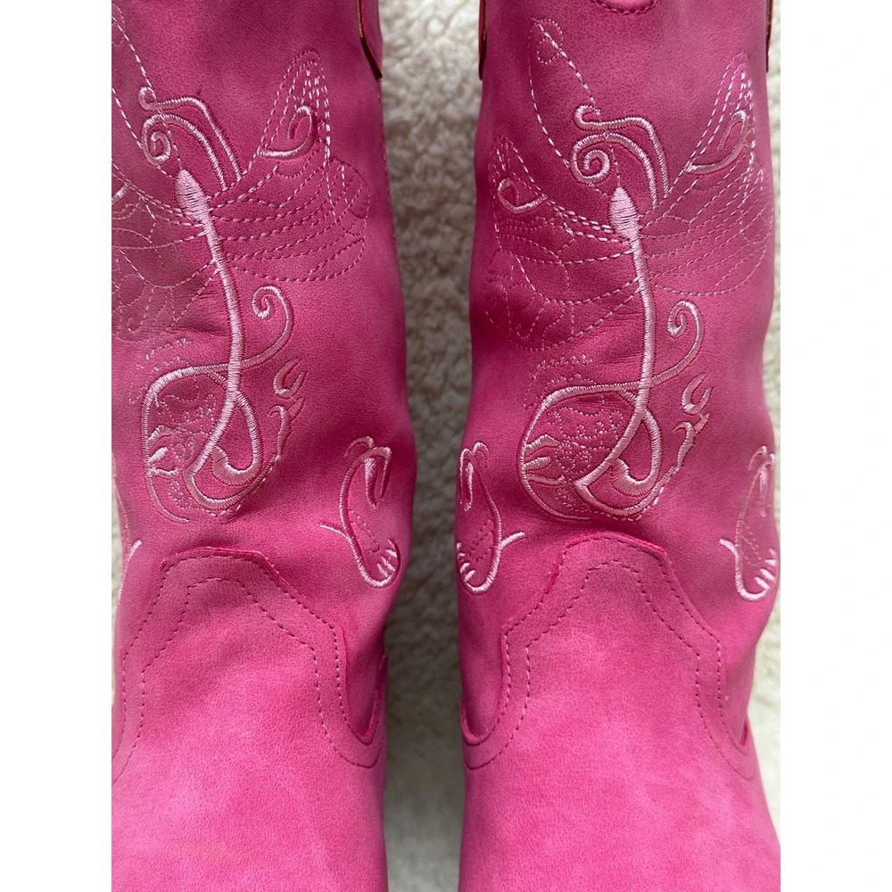Dream Pairs Women's Pink Embroidered Western Cowboy Boots Size 8.5